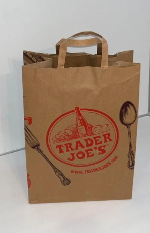 22 TRADER JOE’S BROWN PAPER GROCERY SHOPPING BAGS Size 20″ inch handles reusable