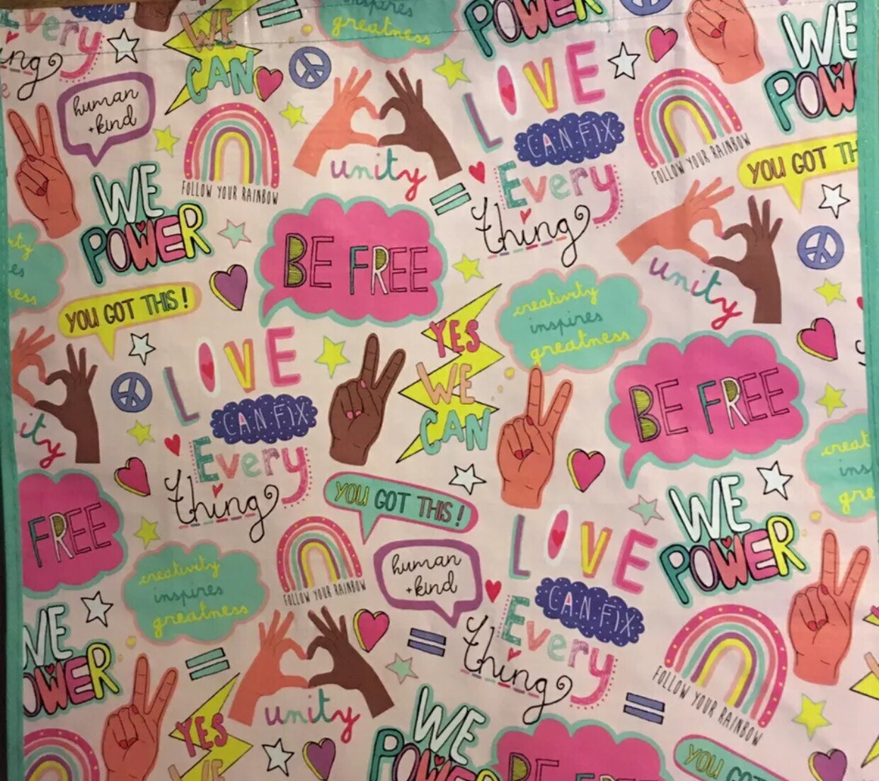 NEW TJ Maxx Homegoods Shopping Bag PEACE LOVE UNITY~Rainbow HIPPY~Reusable Tote