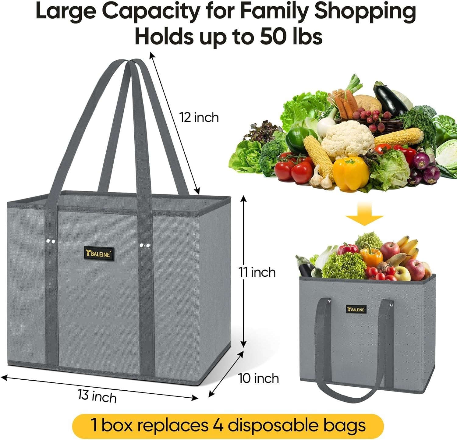 3Pk Reusable Grocery Bags, Foldable Shopping Bags for Groceries with Reinforc…