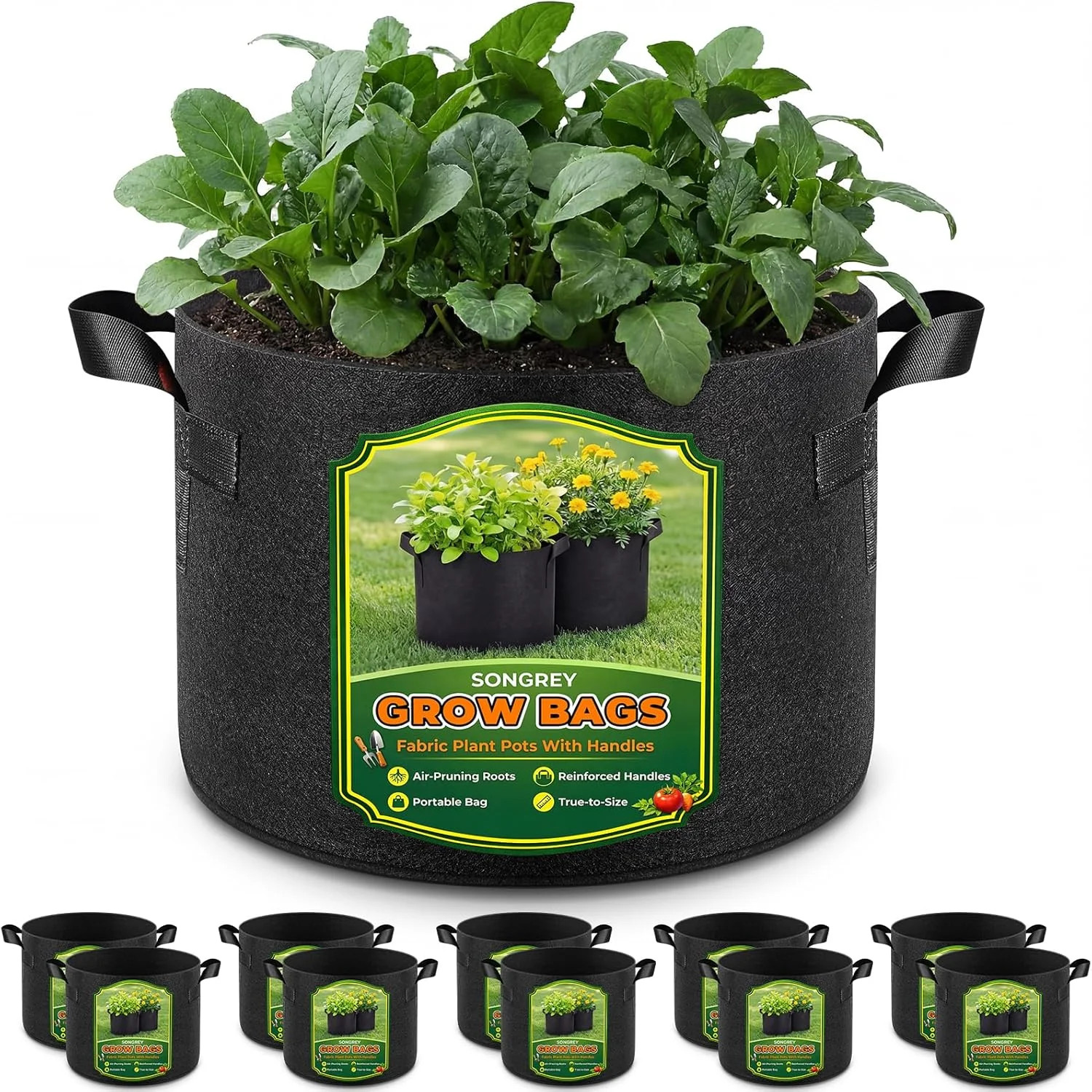 10-Pack 10 Gallon Grow Bags, Thickened Nonwoven Fabric Pots with Handles