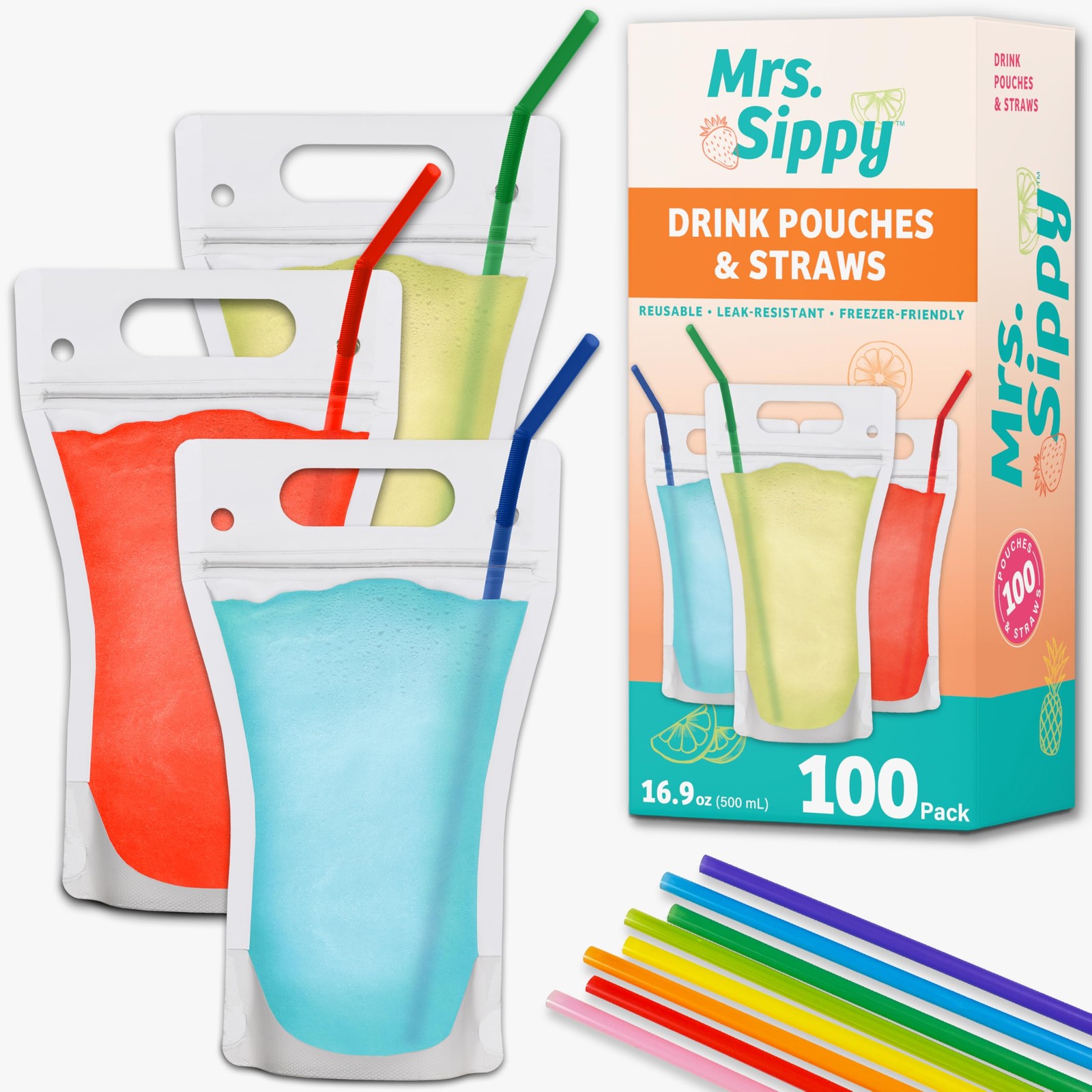 Mrs. Sippy Clear Drink Pouches for Adults – 100 Reusable Plastic