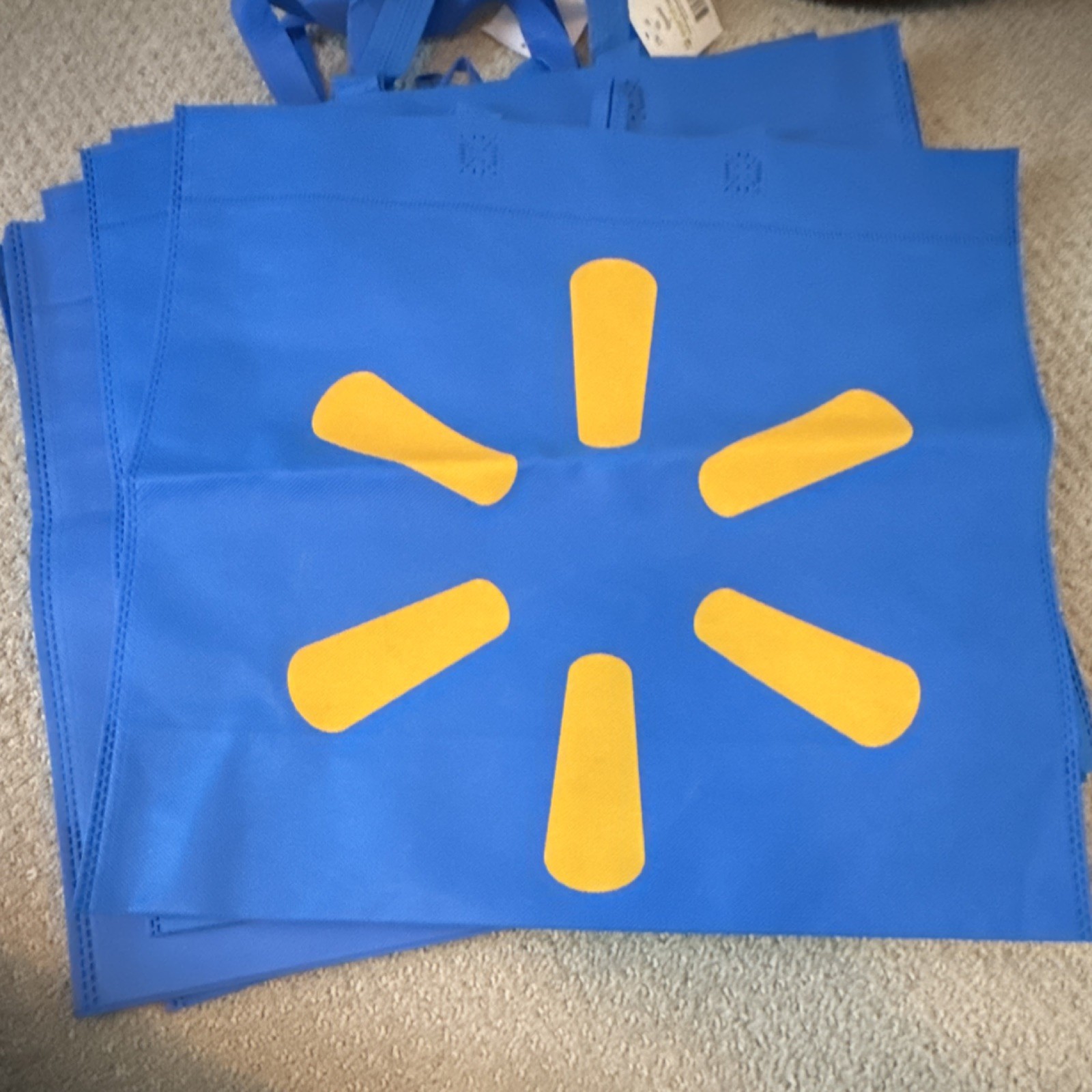 Wal Mart Blue Foldable Plastic Reusable Shopping Bags Set of 10 Contemporary