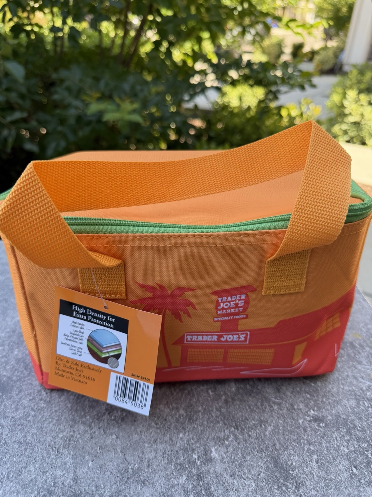 Trader Joe’s Orange and Green Zipper Mini Insulated Summer Tote, 1.5 Gal, NWT