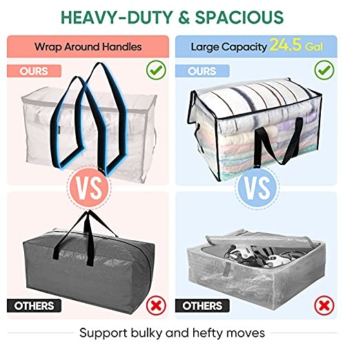 Oversized Moving Bags with Reinforced Handles, Heavy-Duty Storage 6-Pack Clear