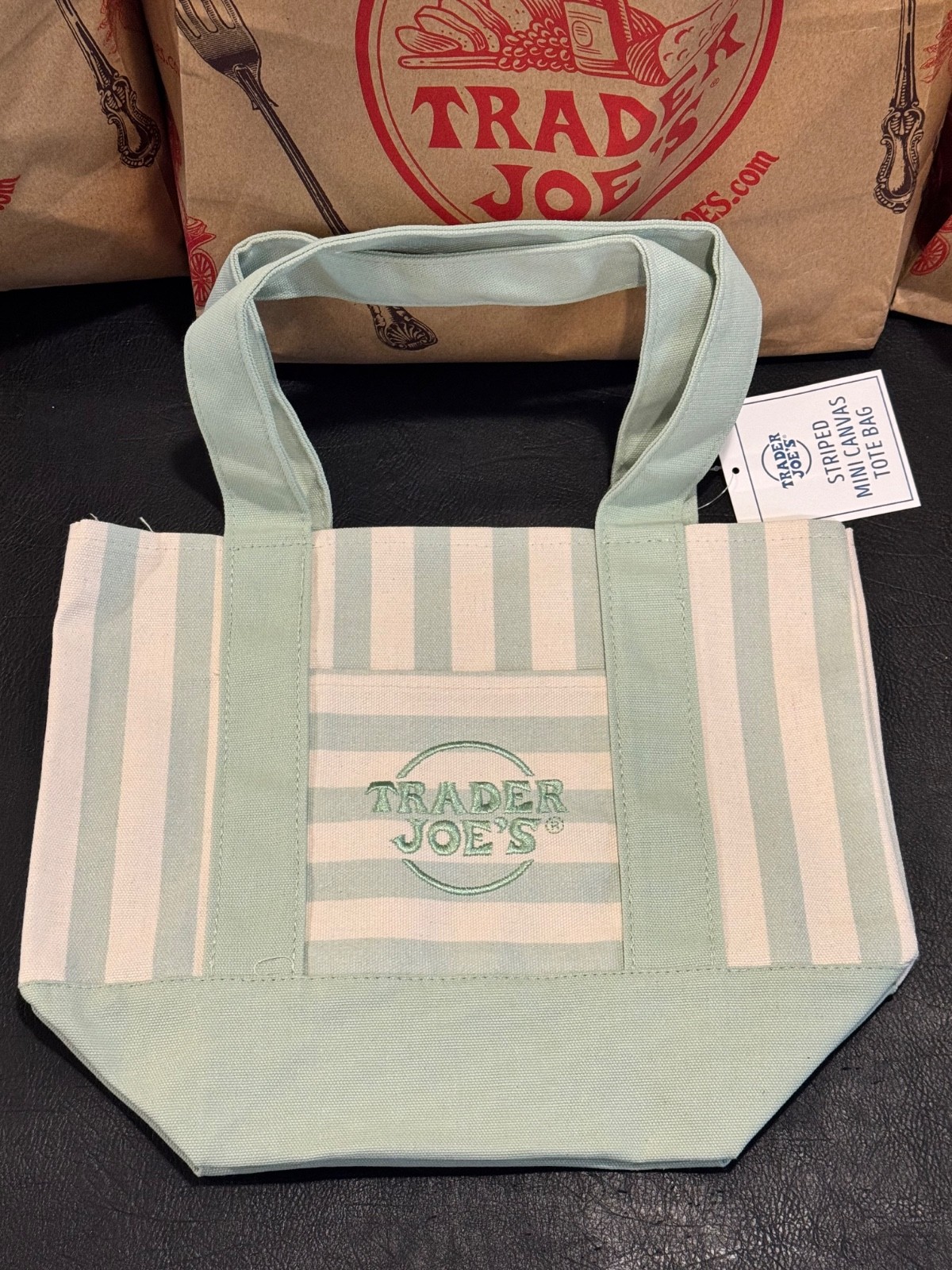 Trader Joe’s Pastel Stripe Mini Canvas Tote Bags Limited Edition Set Of 4