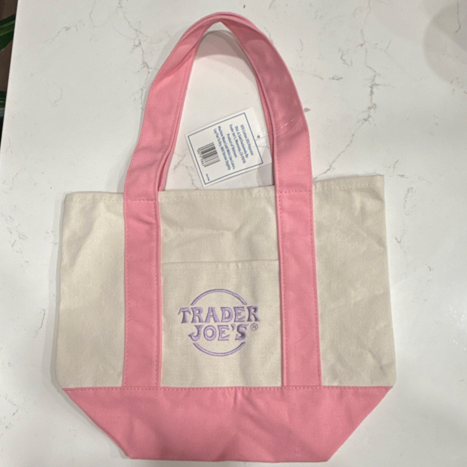 Trader Joe’s Mini Pastel Canvas Tote Bag Cotton Polyester Pink Beige Foldable