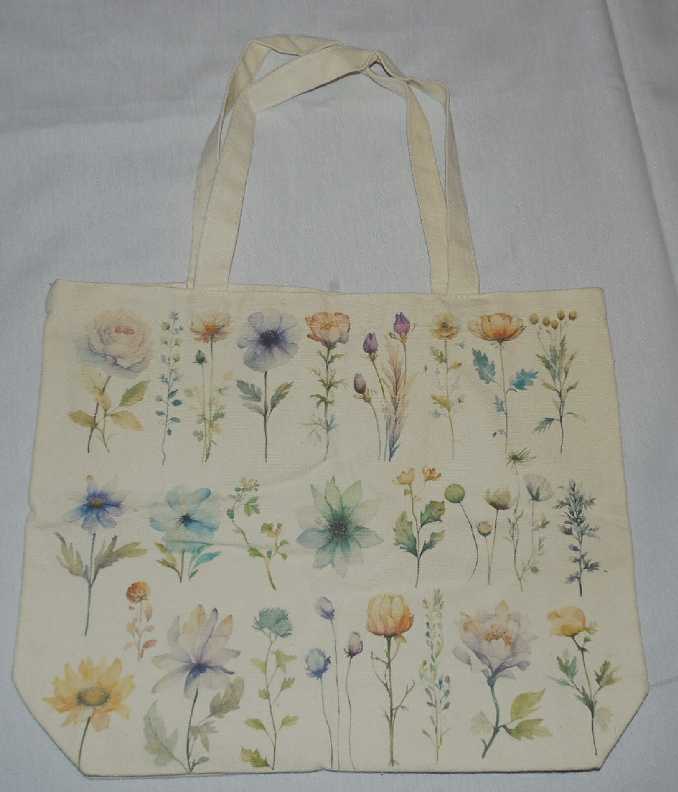 New Floral Double Sided Tote BAG Canvus Flowers 2 Handles 16″ x 13″ x 4″