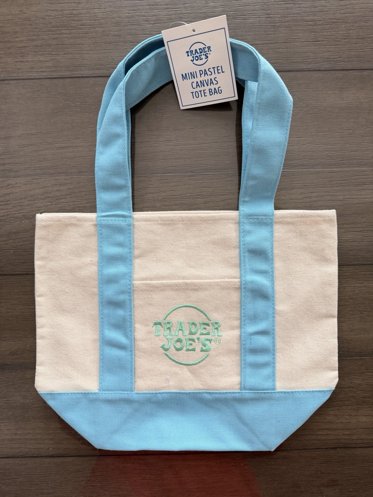 Trader Joe’s Mini Canvas Tote Bag Blue Pastel Reusable With Tags NEW 2026