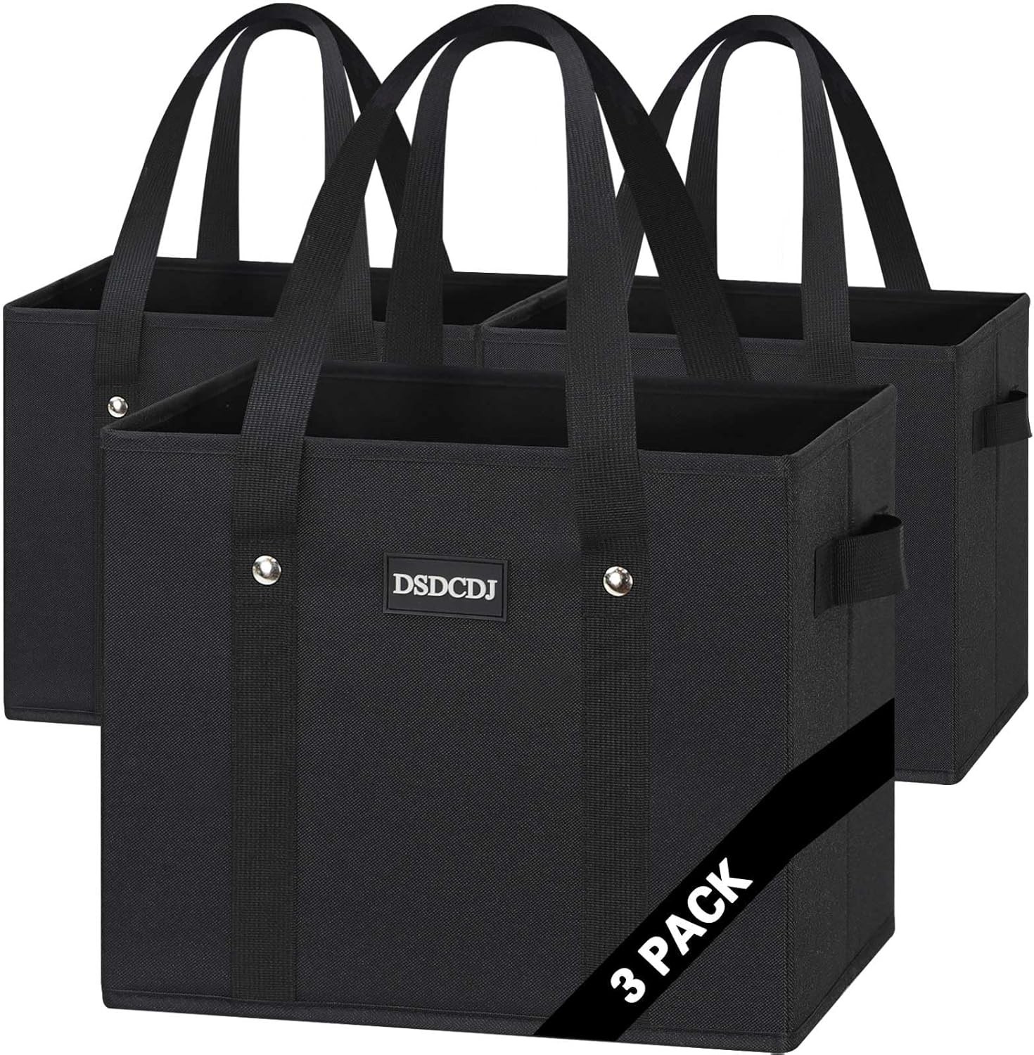 Reusable Grocery Bags 3 Pack – Heavy Duty Shopping with Hard Bottom & Long