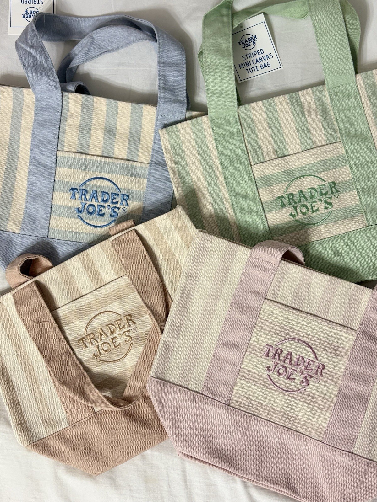 Trader Joe’s Striped Mini Canvas Tote Bags Multicolor, 4-Pack