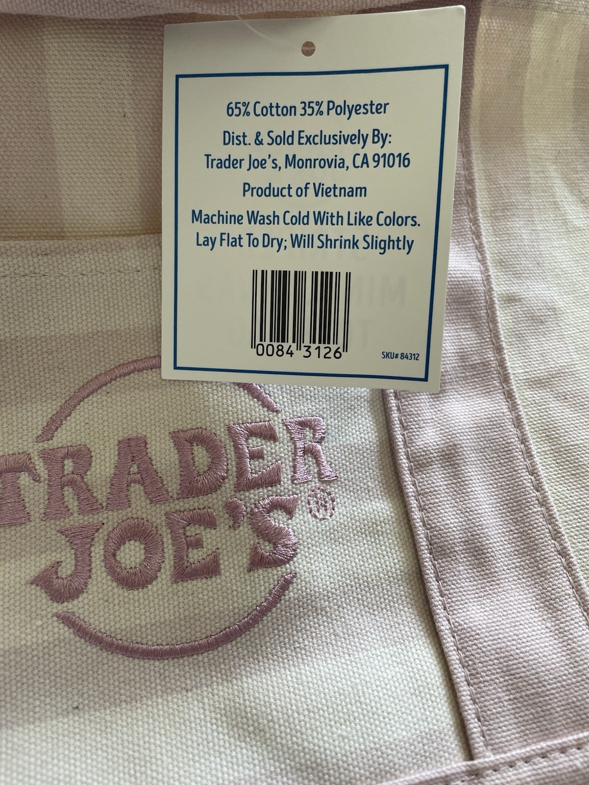 Trader Joe’s Striped Mini Canvas Tote Bag, Pink/Beige, Cotton/Polyester