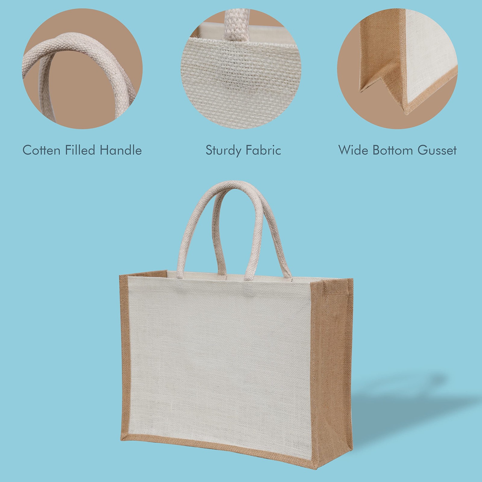 White Jute Burlap Tote Bags Pack of 5 with Handles Reusable Grocery Bag