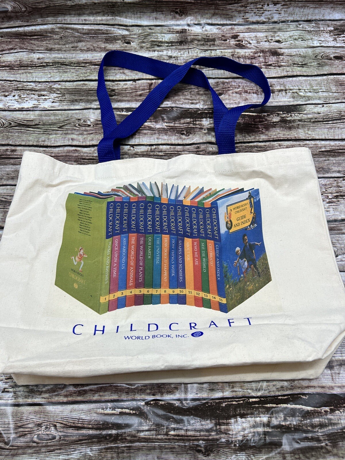 Four World Book Encyclopedia Branded Tote Bags / Large Branded Plastic Bag