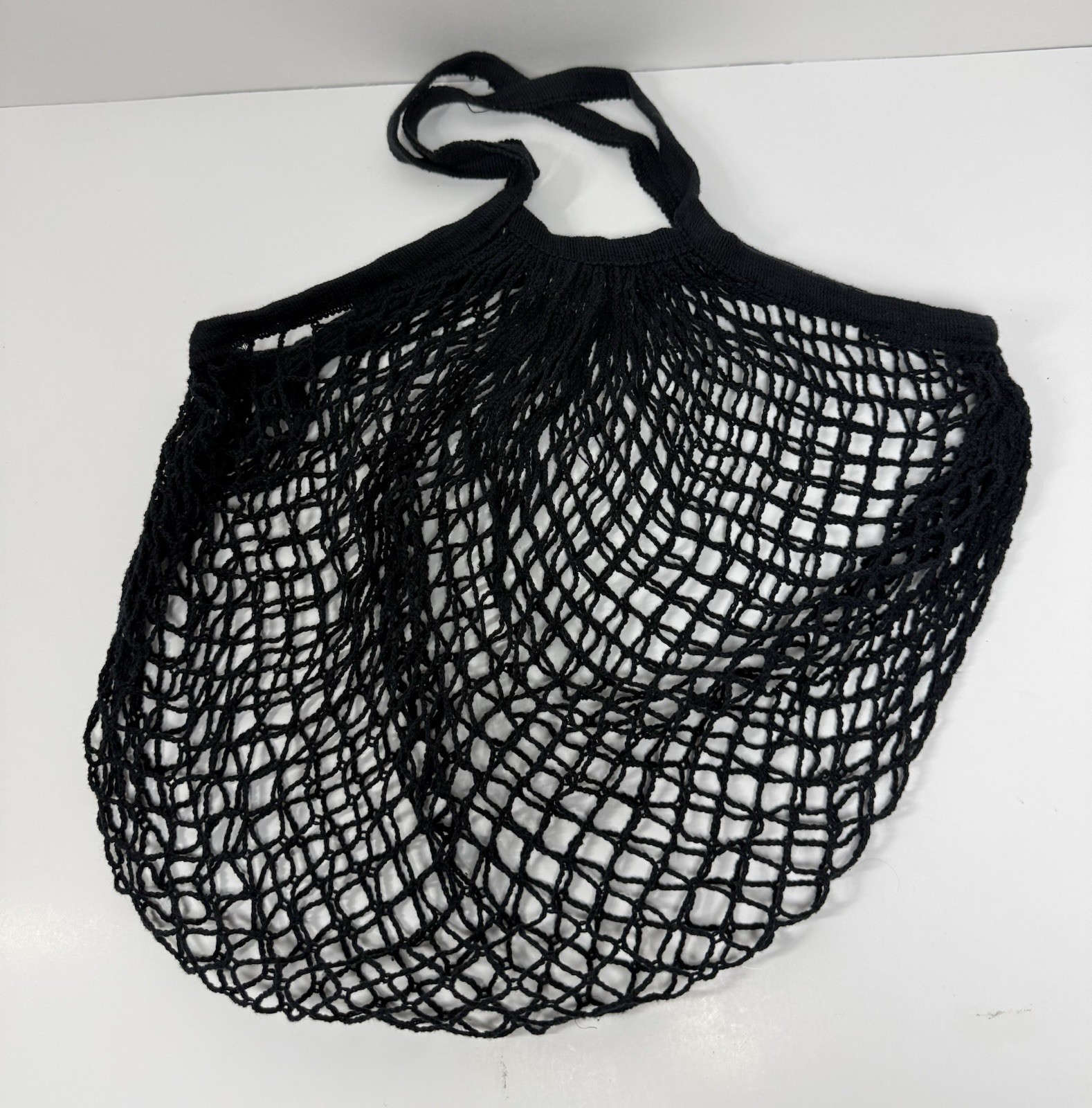 Organic 100% Cotton Produce String Bag Vegetable Black Tote Eco Friendly Farmers