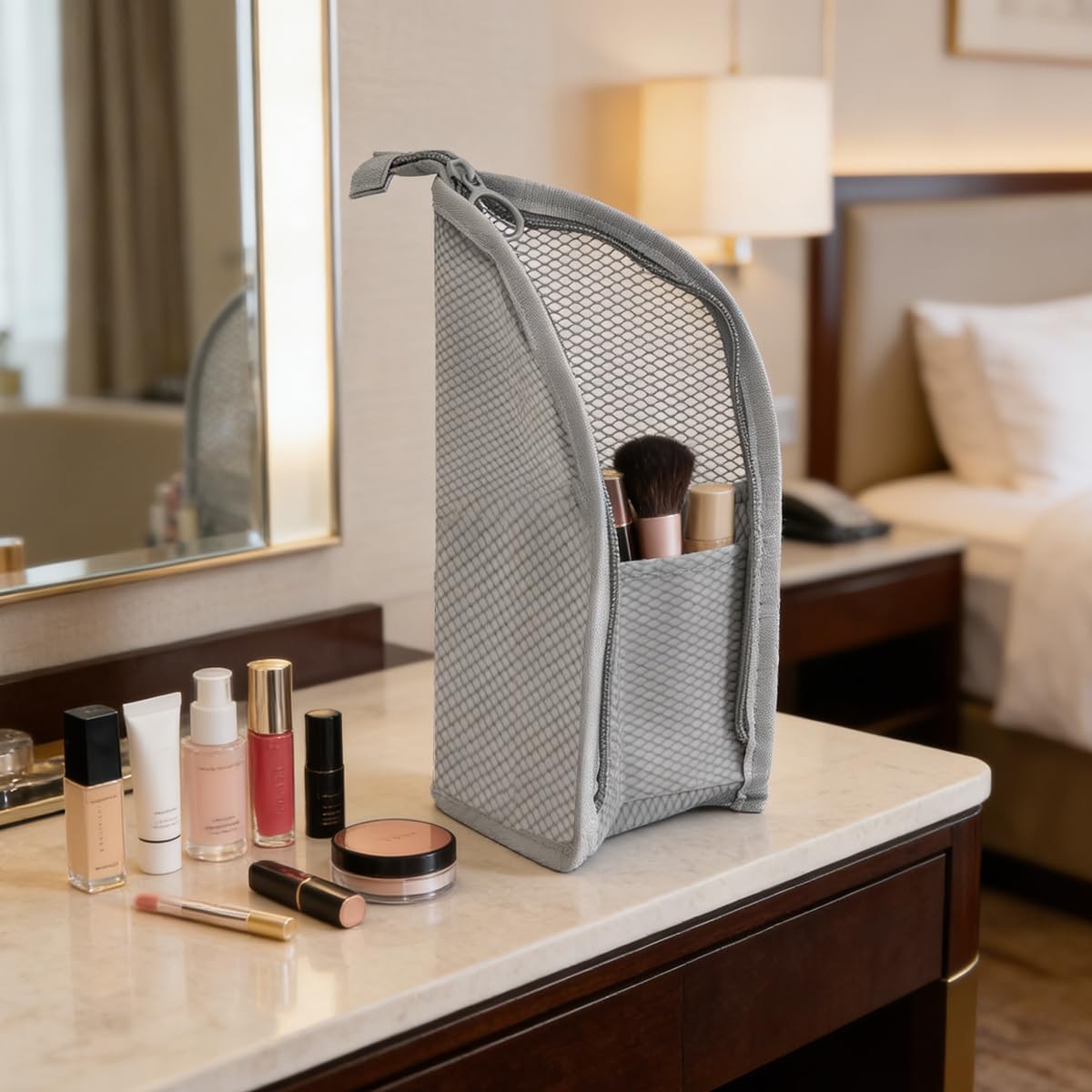 Standing Toiletry Bag | Portable 22*13*13cm/8.66*5.12*5.12in, Pink+Grey