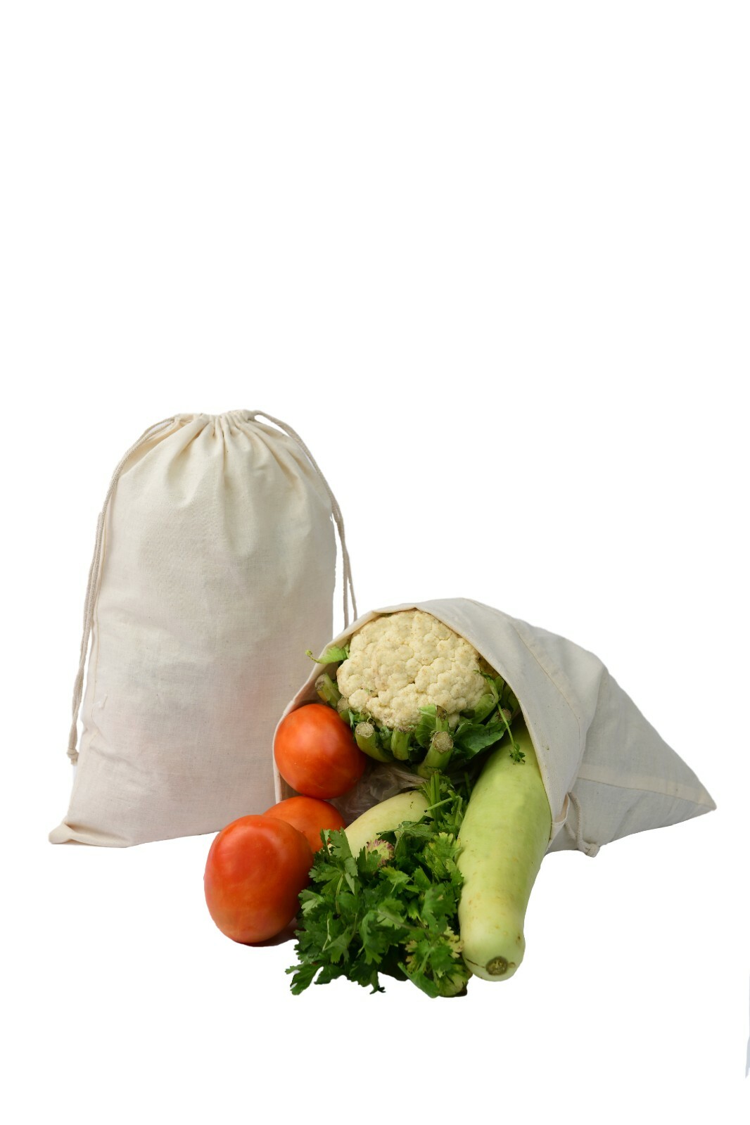 100% Cotton Reusable Produce Bags–Double Drawstring Multipurpose Storage Pouches