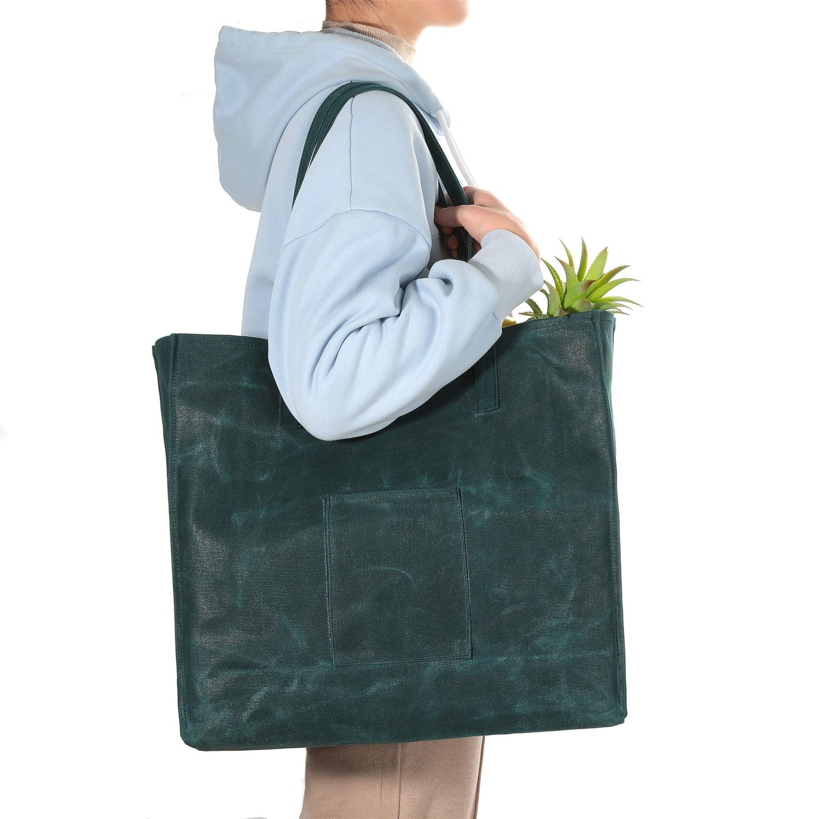 Heavy Duty Waxed Cotton Canvas Reusable Grocery Bag, Soft Material Large Fold…