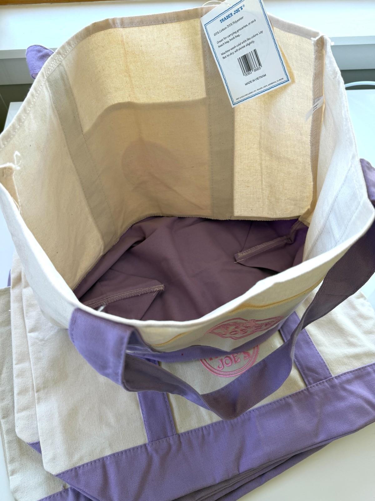 Lot of 10! 2026 Trader Joe’s Large Lavender Canvas Reusable Tote Bag- NEW