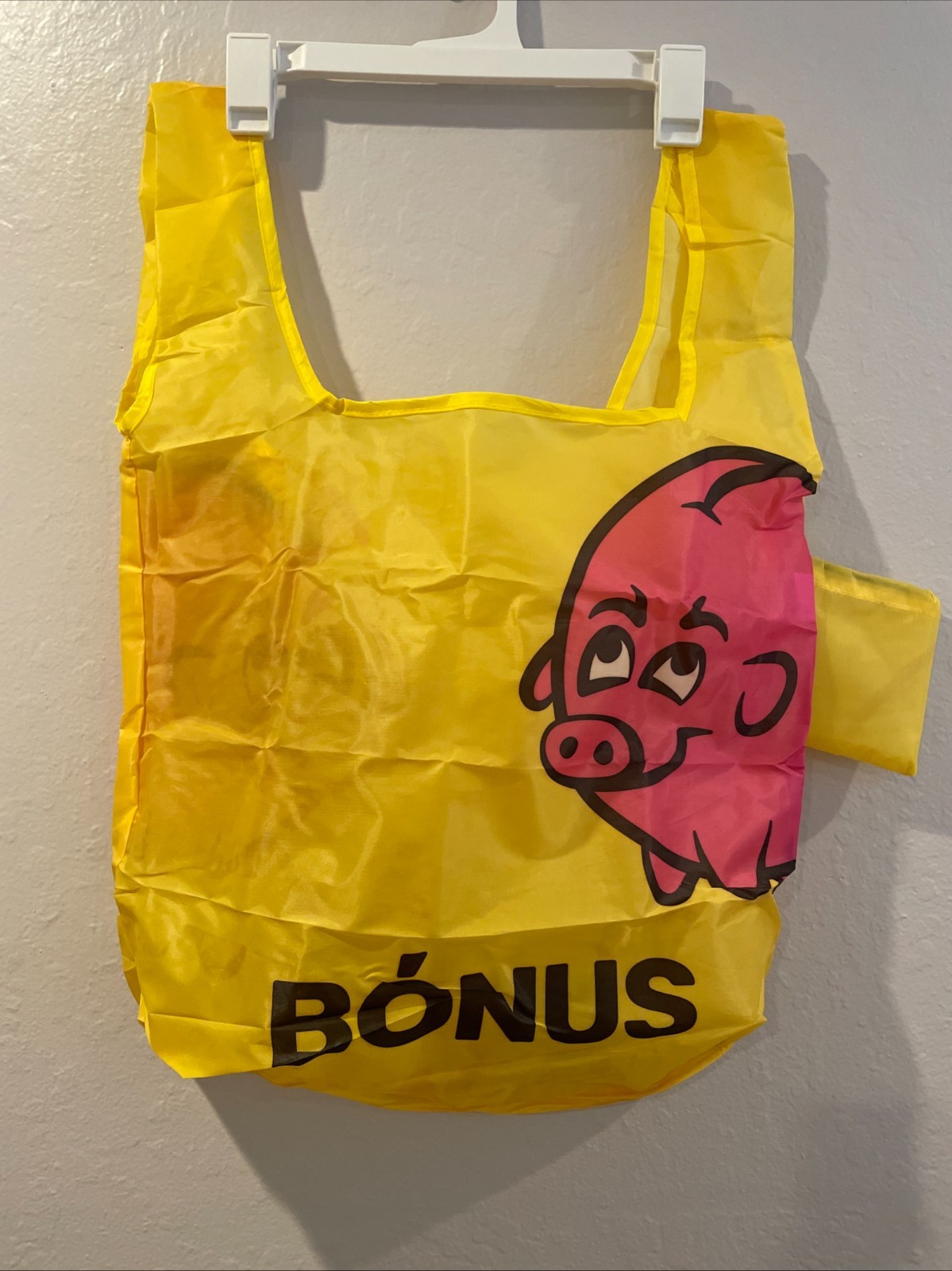 NEW ICELANDIC BONUS PINK PIG YELLOW GROCERY REUSABLE TOTE