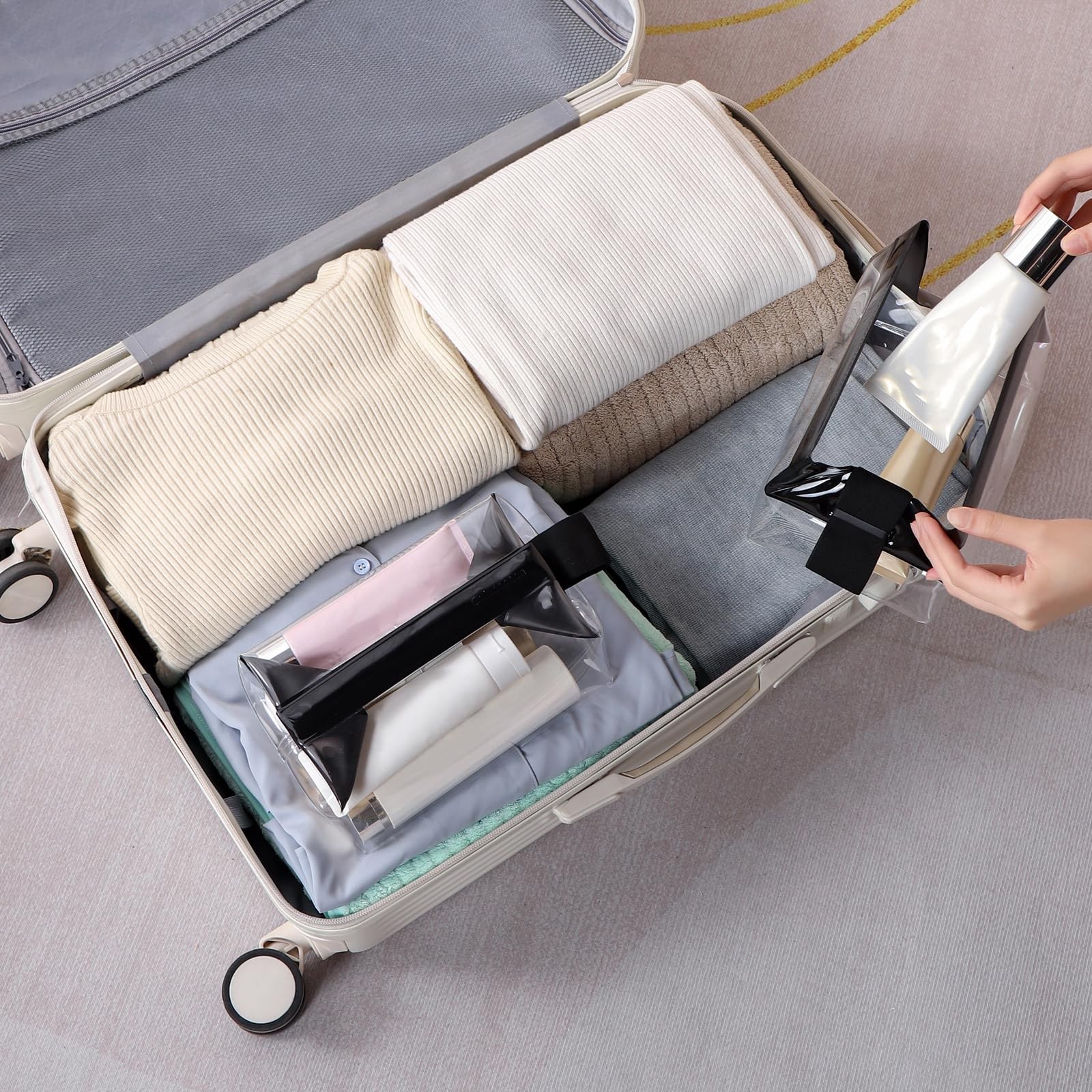 Clear Toiletry Bag with Magnetic Closure, 0.7mm Thick Structured TPU Black