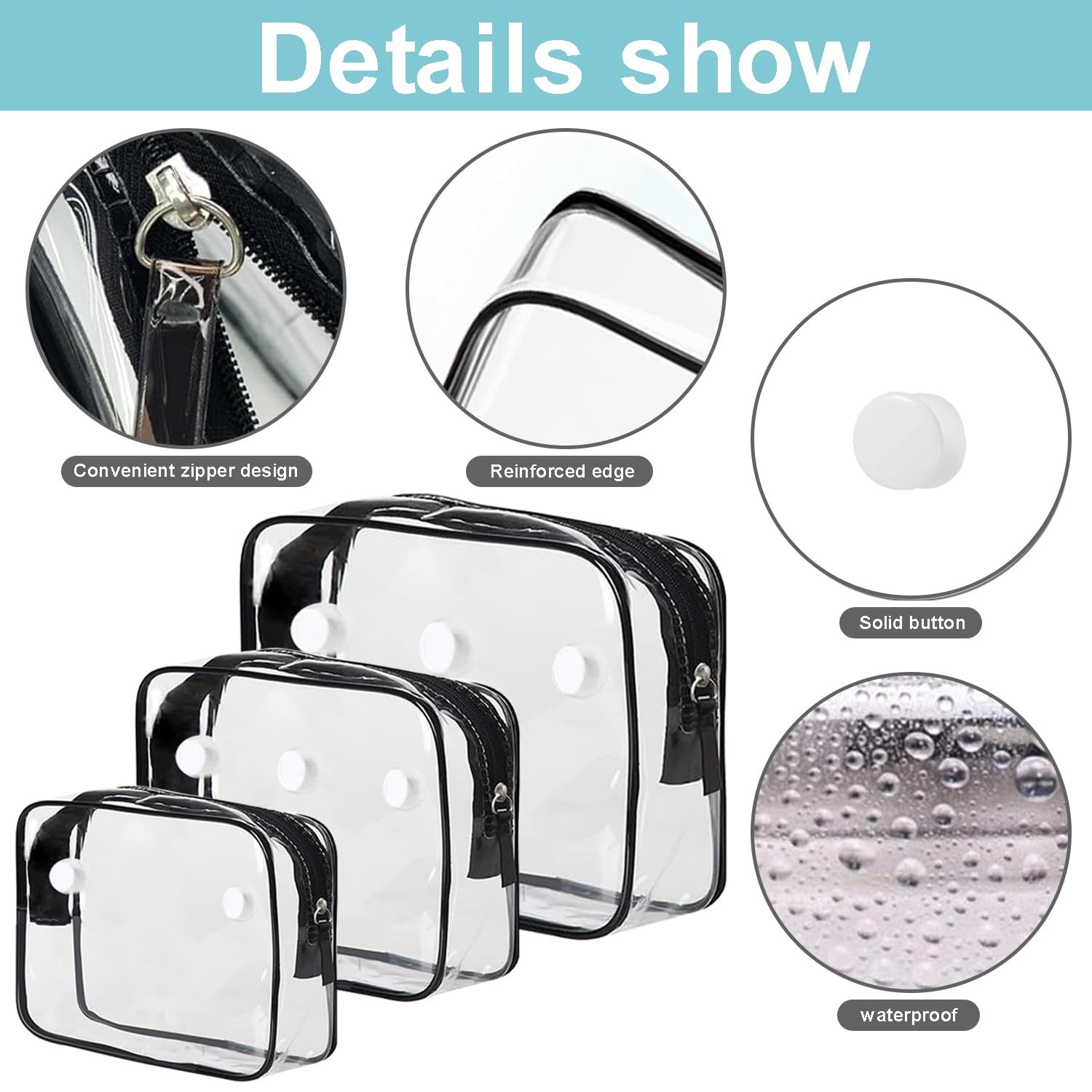 3 Pcs Clear Bogg Beach Tote Bag with 4 11*8.3*2.8 inches, Black set of 4