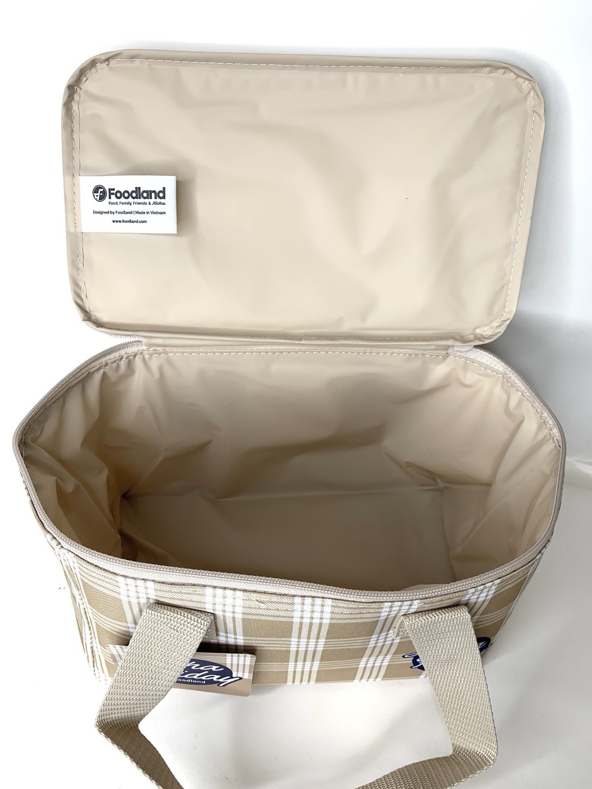 Foodland Hawaii Palaka Mini Cooler Lunch Bag – Tan / Beige Insulated Plaid