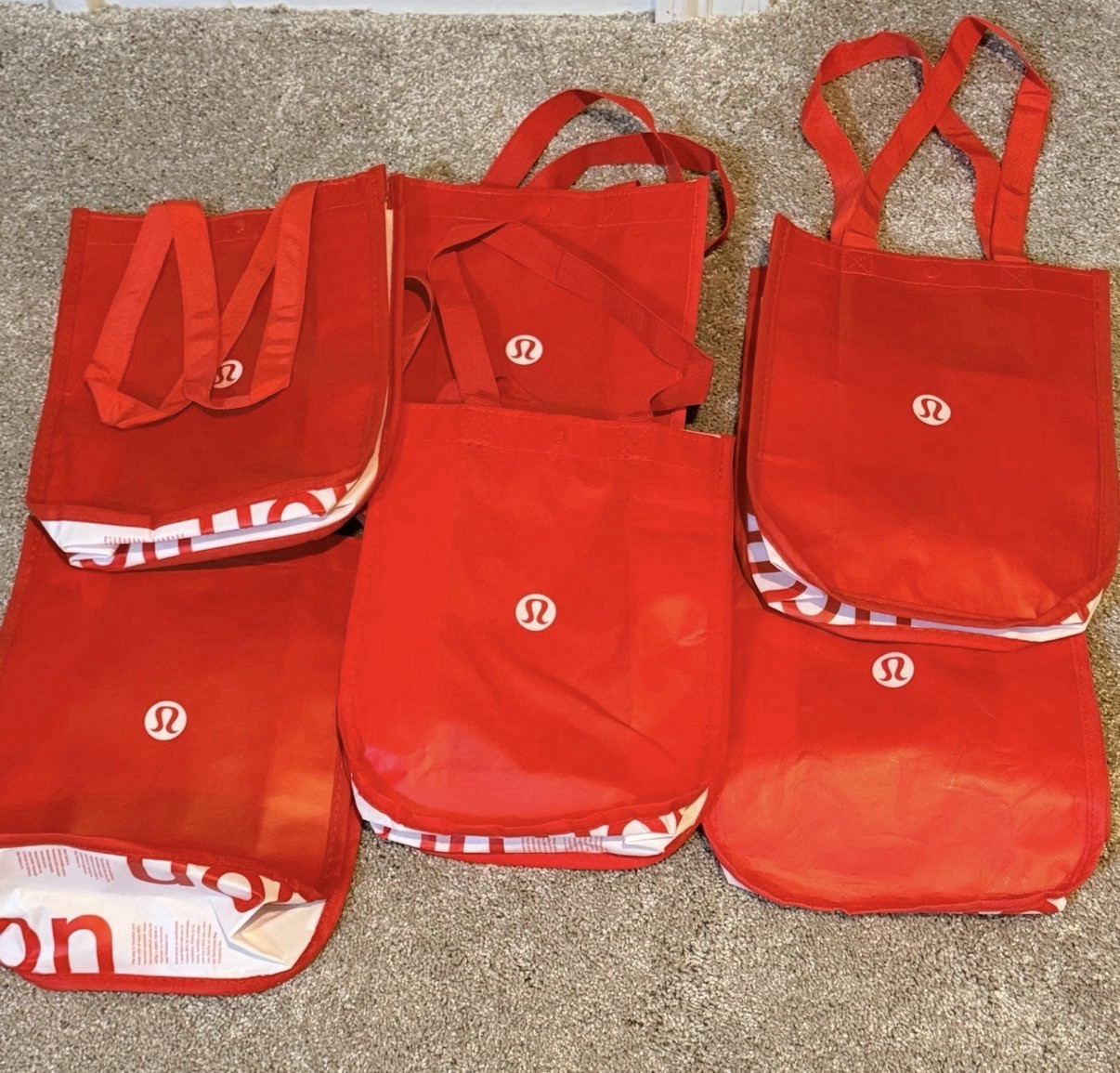 Lots 6 Lululemon Foldable Red White Reusable Shopping Bags 11.5” x 9” x 3.5”
