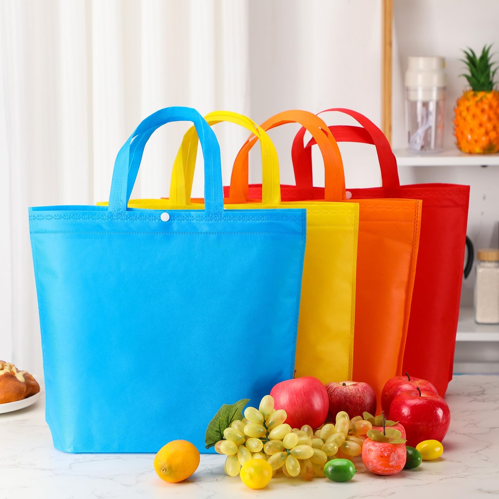 50 PCS Reusable Grocery Bags Bulk Large Non Woven Multicolor 14.96×12.6 In