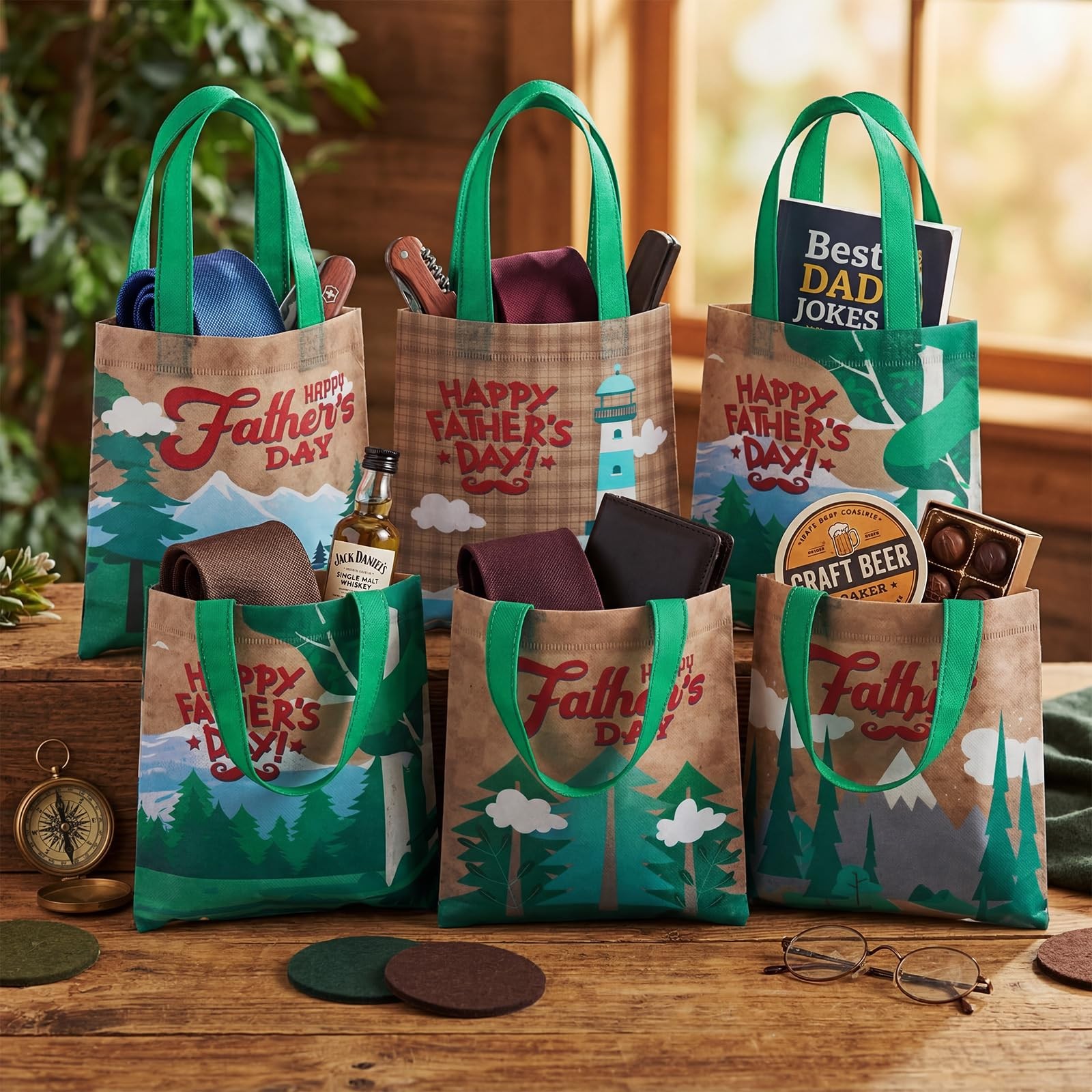 Cosblank 36 Pcs Father’s Day Tote Bags Bulk with 8 x 8 inches, Multicolor