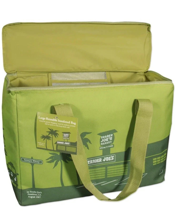 2PC Combo Trader Joe’s Olive Green 8gal INSULATED Bag/1 Black Mini Tote Canvas