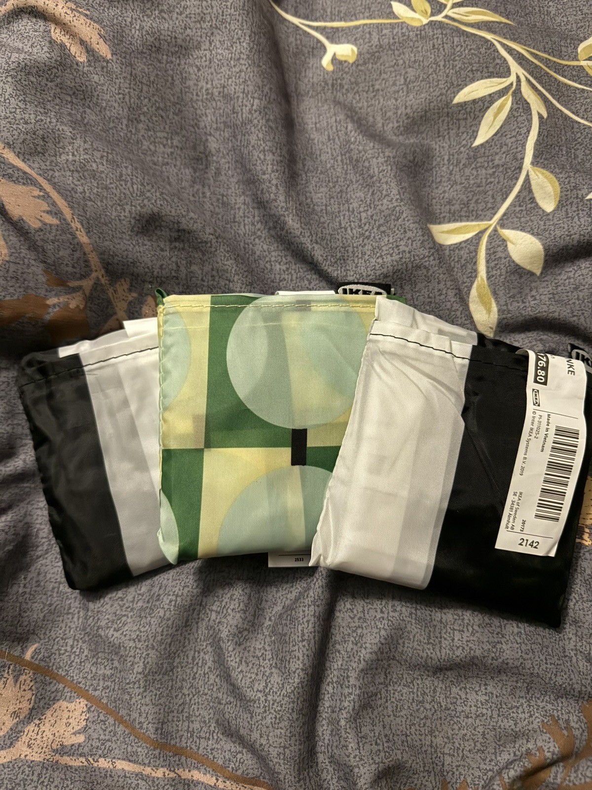 3 IKEA SKYNKE Bag Shopping Tote FOLDABLE Carry in Pocket Purse 17 ¾x14 ¼ “- 4Gal