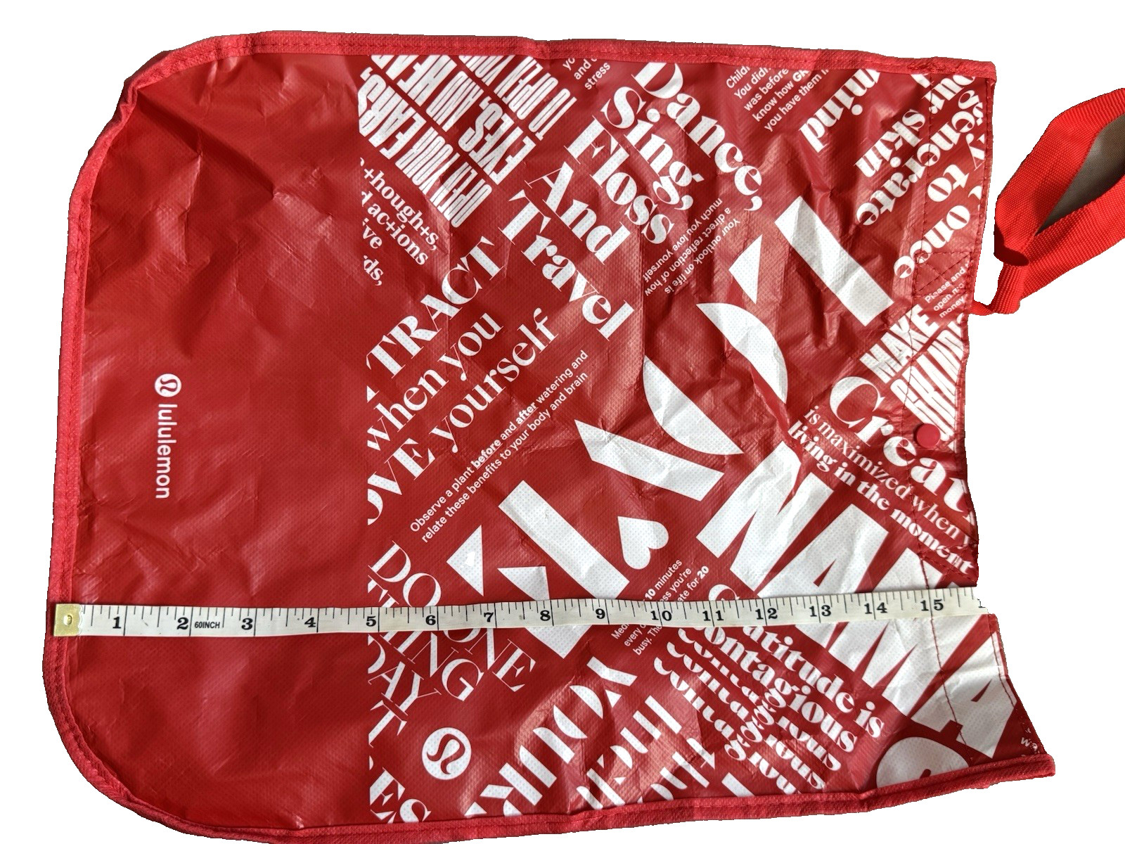Lululemon Lot Of 2 Reusable Shopping Tote Bags Red 16″ Black 11″ Yoga Lunch Love