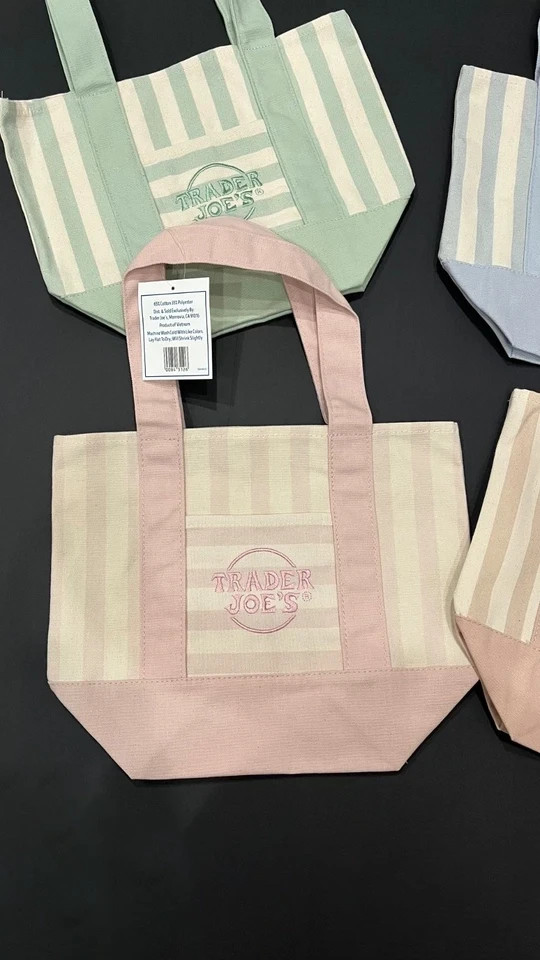 Set 4 Trader Joe’s Striped Mini Canvas Tote Bag Colors (11 x 8 x 6″) Summer 2026