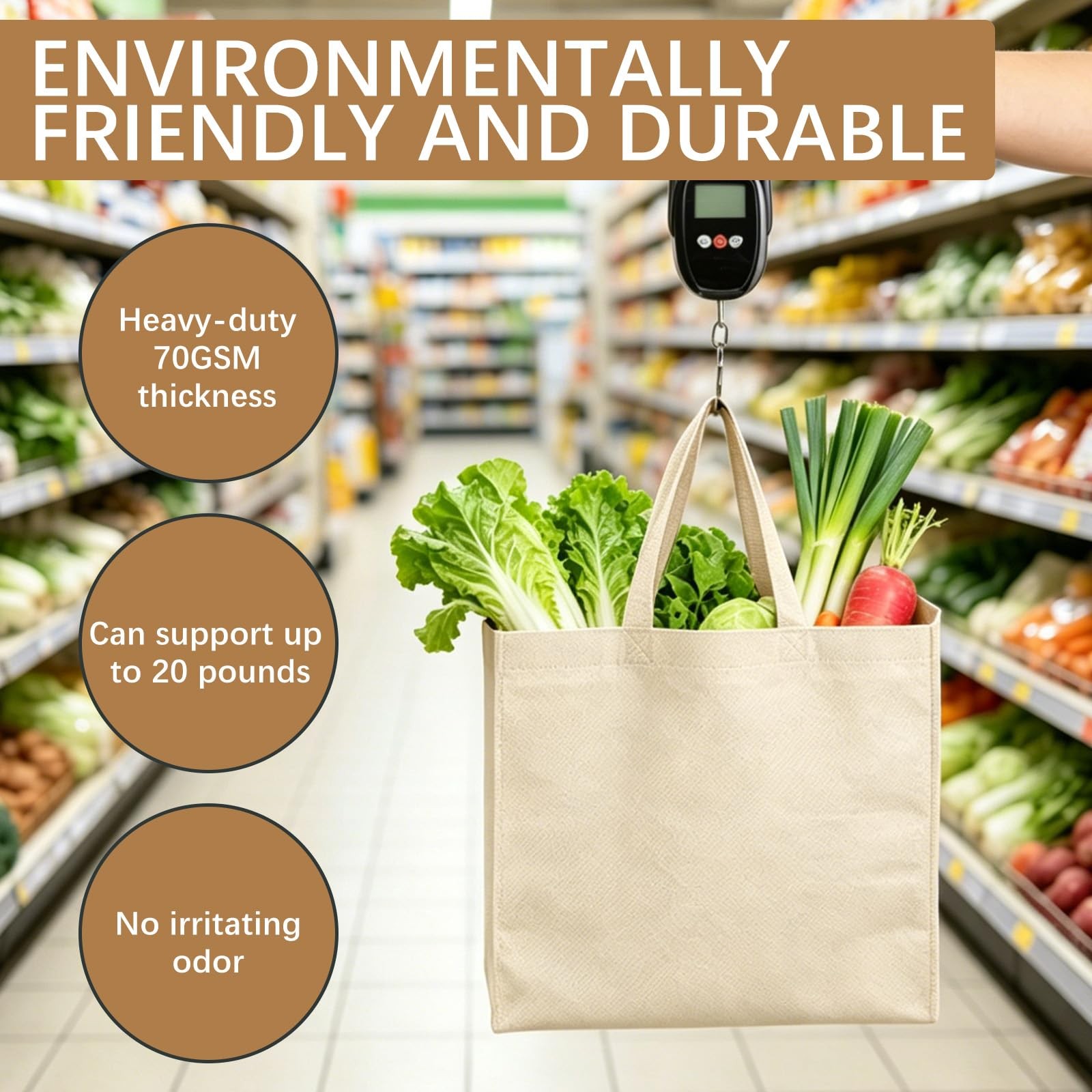 60 Pack Reusable Grocery Bags 12.6 * 6.3 * 11.8 in – Non Woven Totes Bag with…