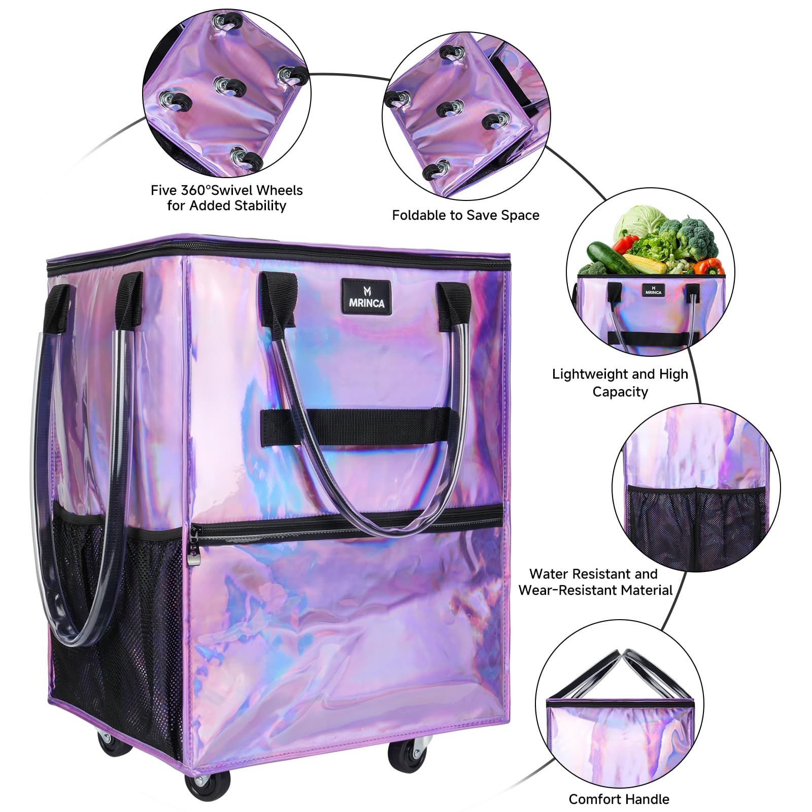 Large Reusable Grocery Bag On 5 Wheels, 130L Foldable Rolling Tote Bag, Heavy…