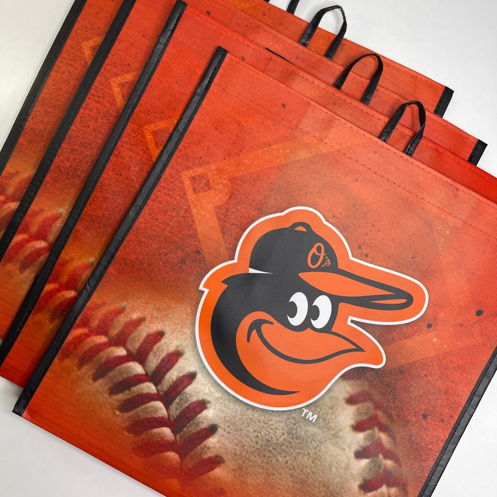 Set of 2! Baltimore Orioles Baseball Orange Black Reusable Shopping Tote Bag MLB
