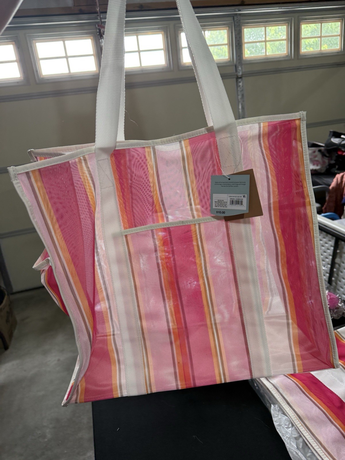 Shade & Shore Packable Large Reusable Stripe Tote Pink/White/Orange 20×15