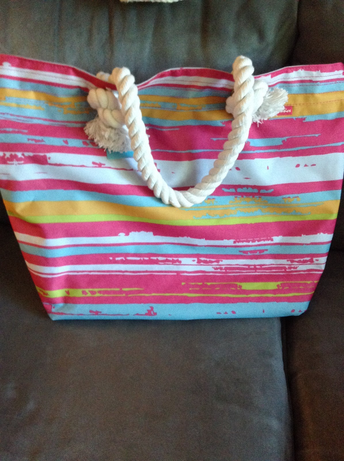 CVS SUN & SKY STRIPED ROPE HANDLE REUSABLE TOTE BAG 20″ x 14.5″ – NEW WITH TAGS