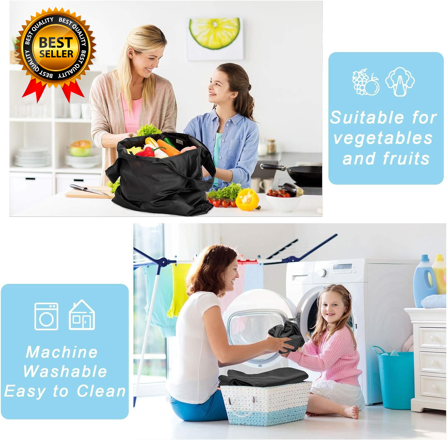 Large Reusable Bags Shopping Washable Foldable 6 Pack Grocery Bags Heavy Duty