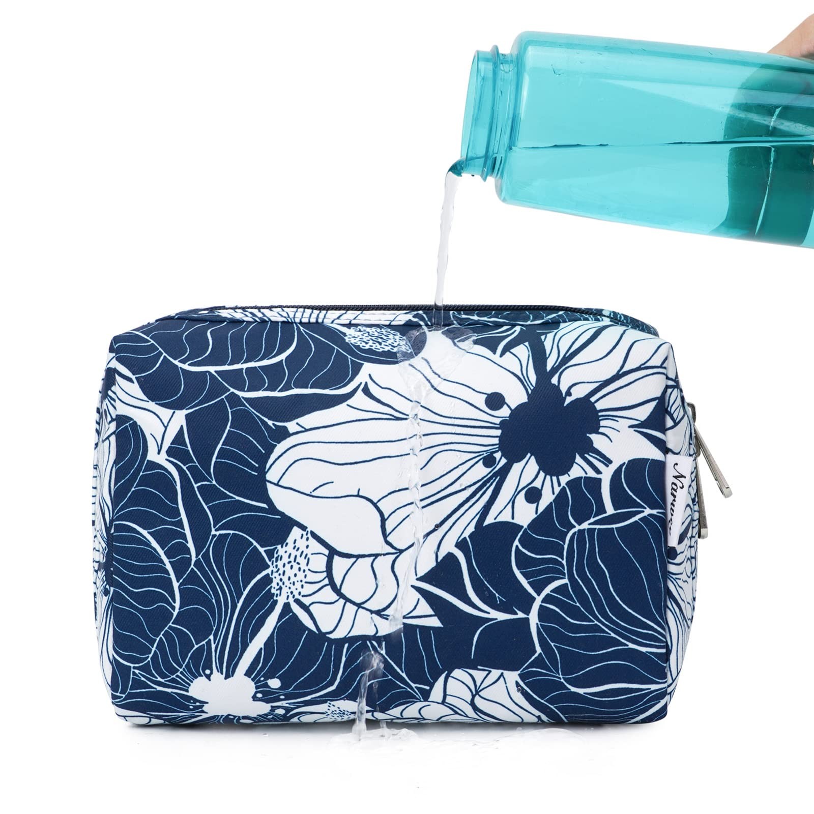 Narwey Cute Makeup Bag Travel Cosmetic 8.5″ x 5.9″ x 3.9″, Blue Lotus