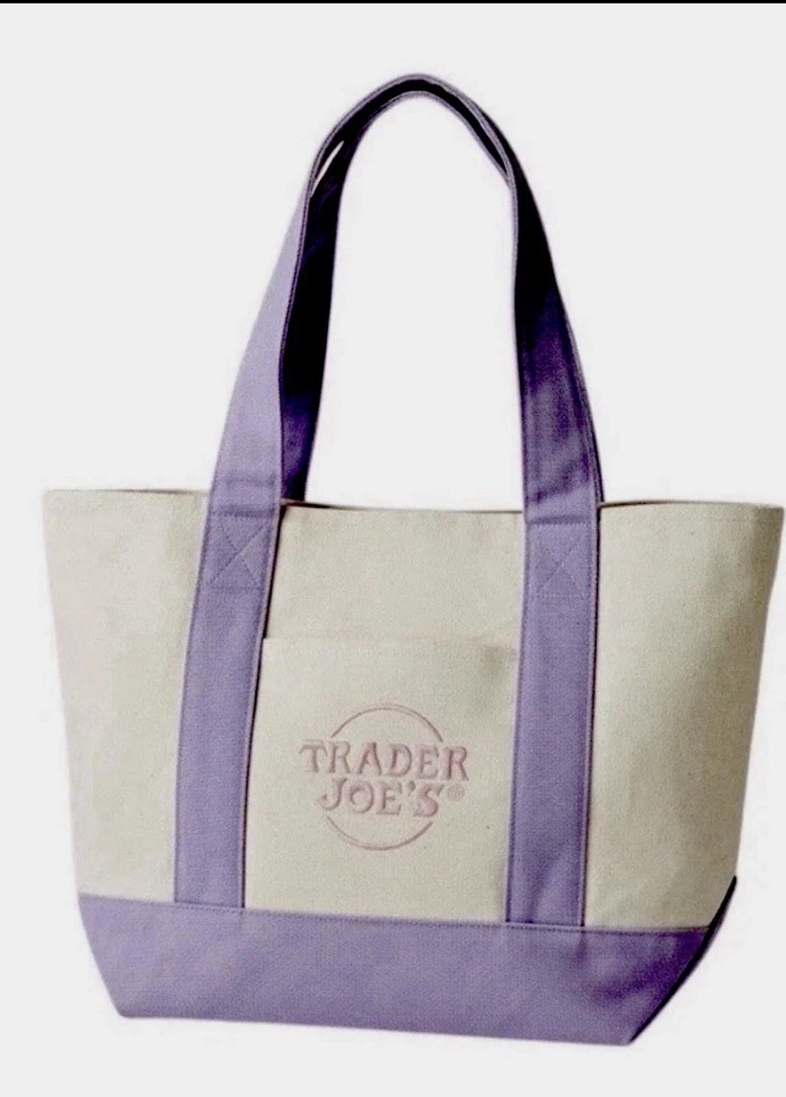 2026 Pastel Trader Joe’s LARGE Purple Easter Tote Limited Ed Canvas Bag Lavender