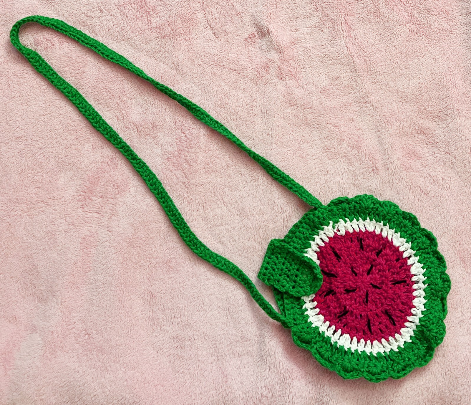 Handmade Crochet Watermelon Crossbody Bag Red Green Cotton Kids Teen Purse D-8″