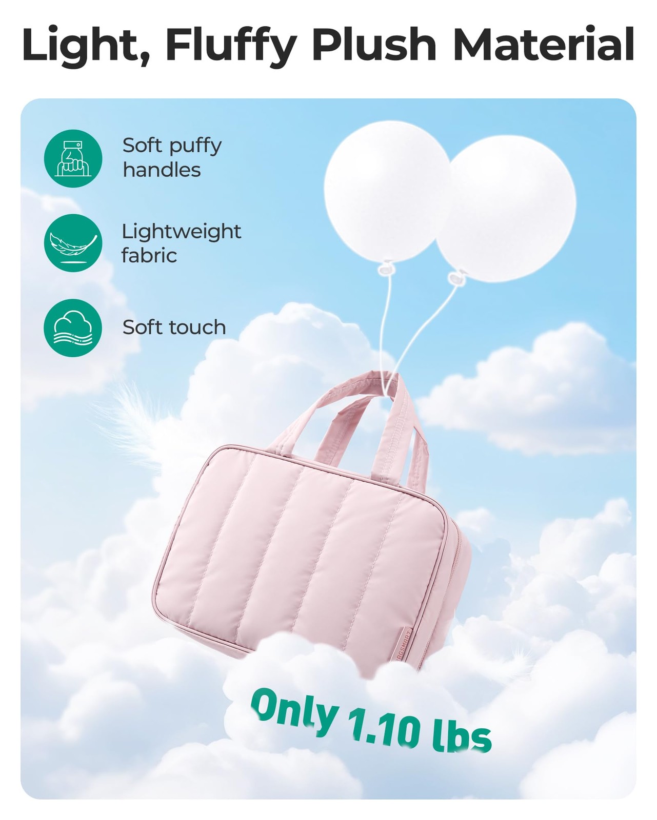BAGSMART Travel Toiletry Bag for women, Portable Hanging Large, Dusty Rose