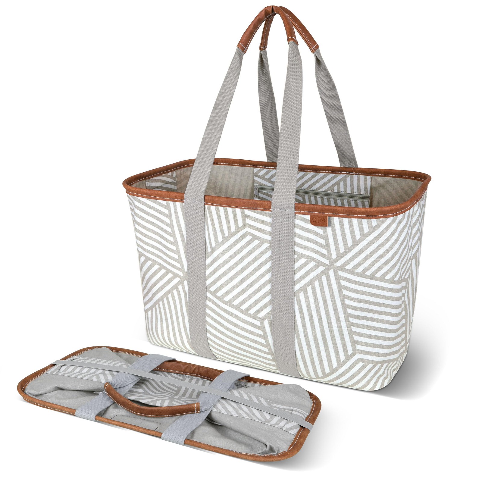 Collapsible LUXE Tote, 30L Foldable Grocery Shopping Bag with Structured Fram…