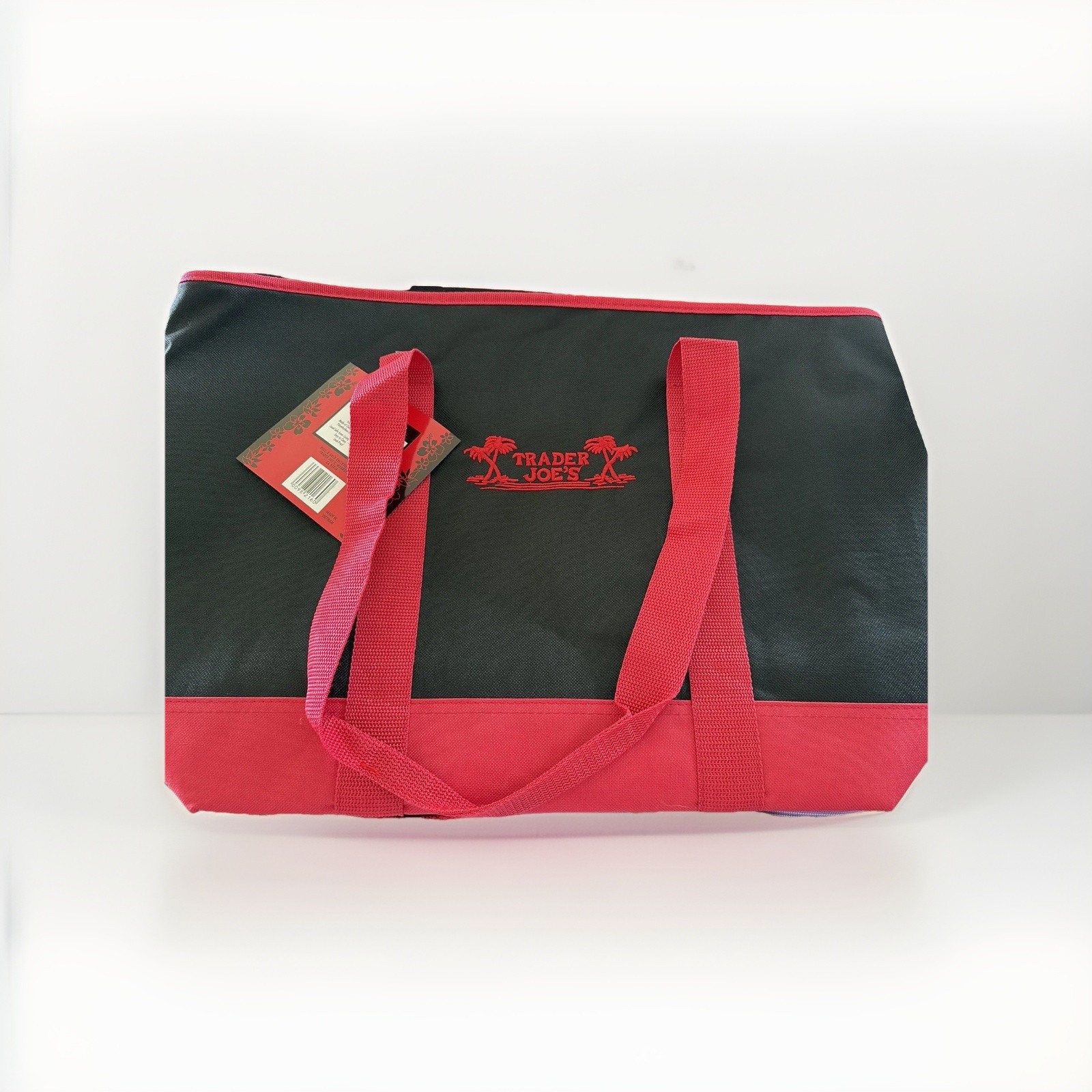 Trader Joe’s Reusable Shopping Bag Black Red Solid/Plain Pattern cooler bag