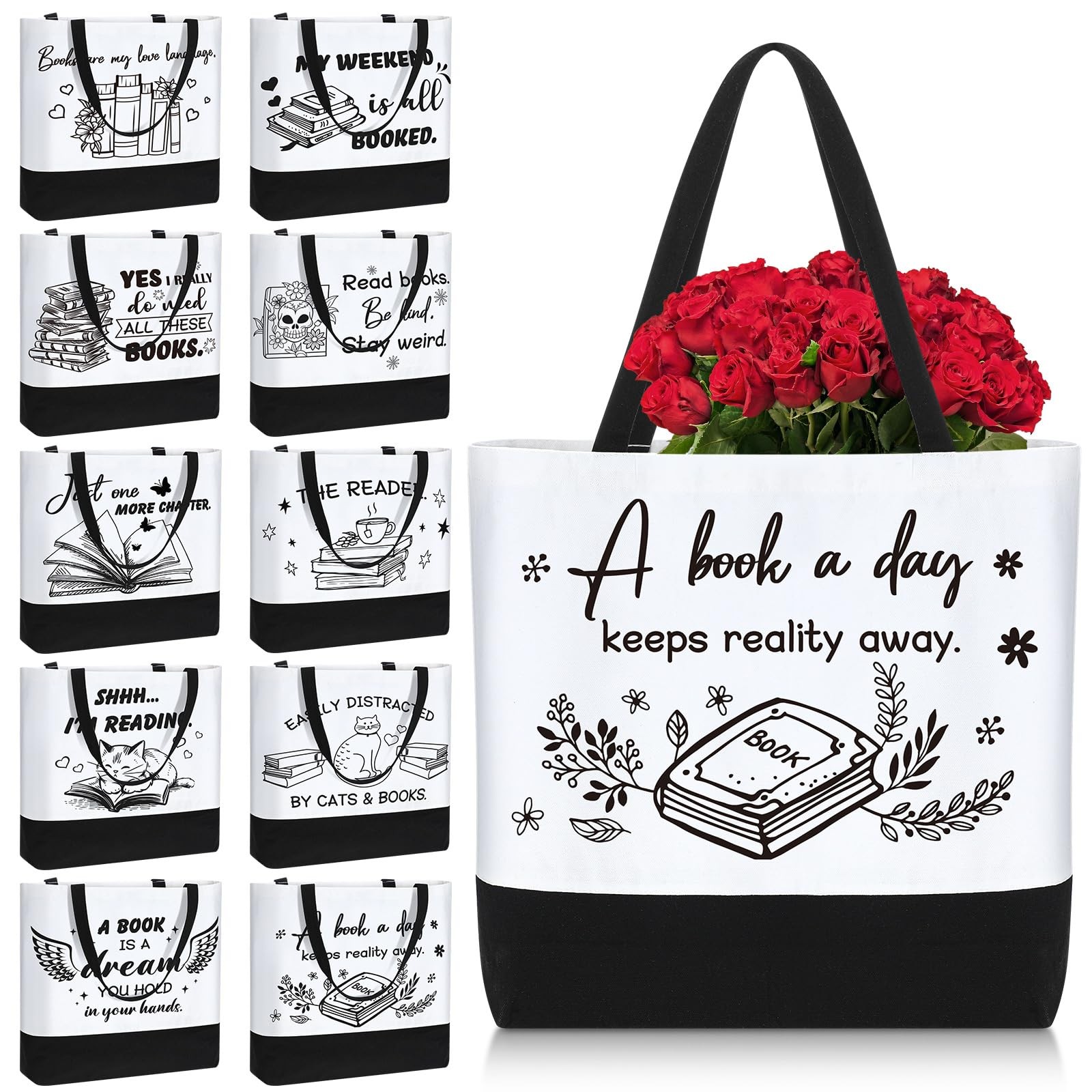10 Pcs Valentine’s Day Book Lovers Club Tote Gifts Bags Bulk Reusable Valenti…