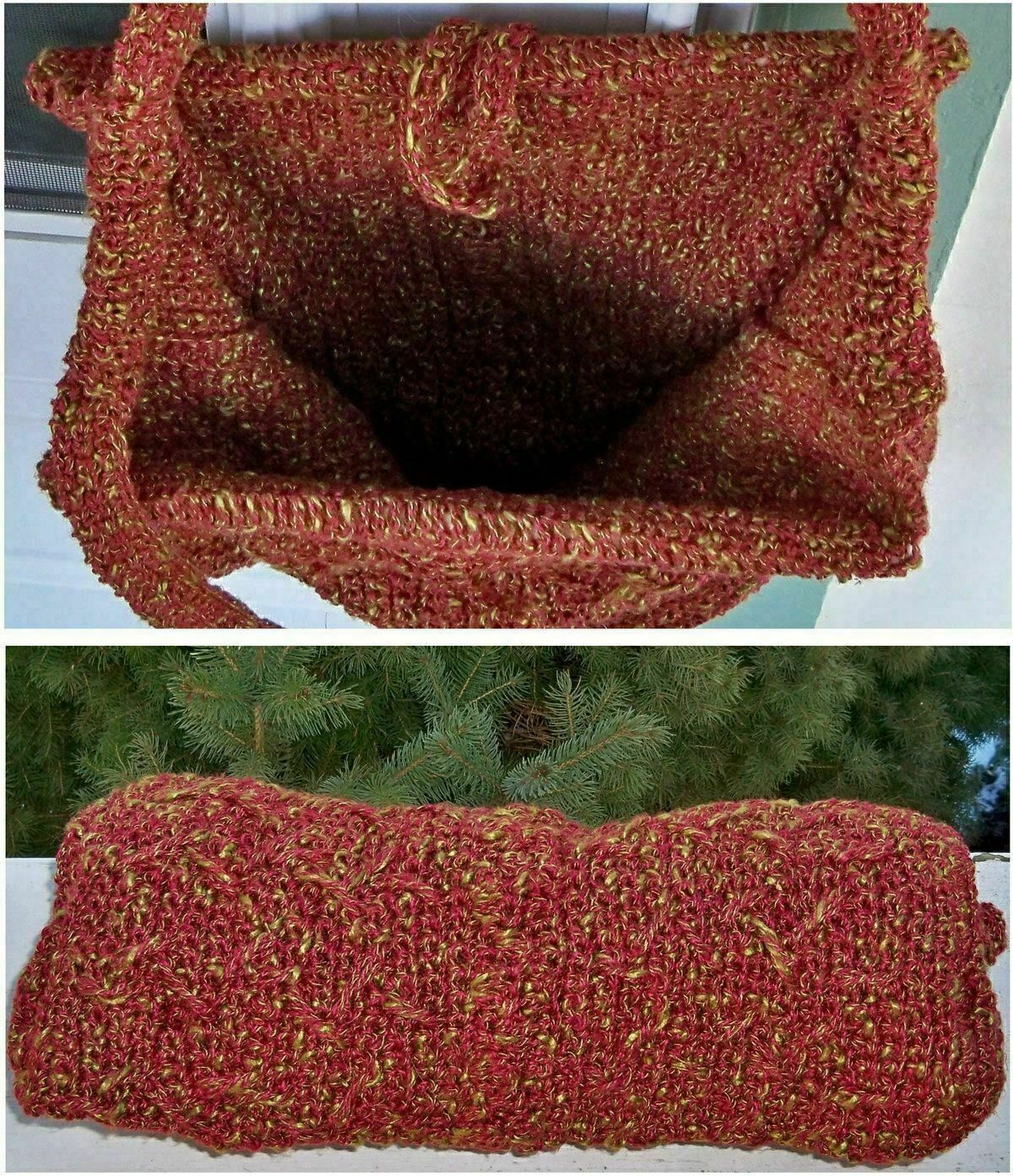HANDMADE XL red Wine and olive green Purse Craft Bag eco Tote Grocery Bag L54