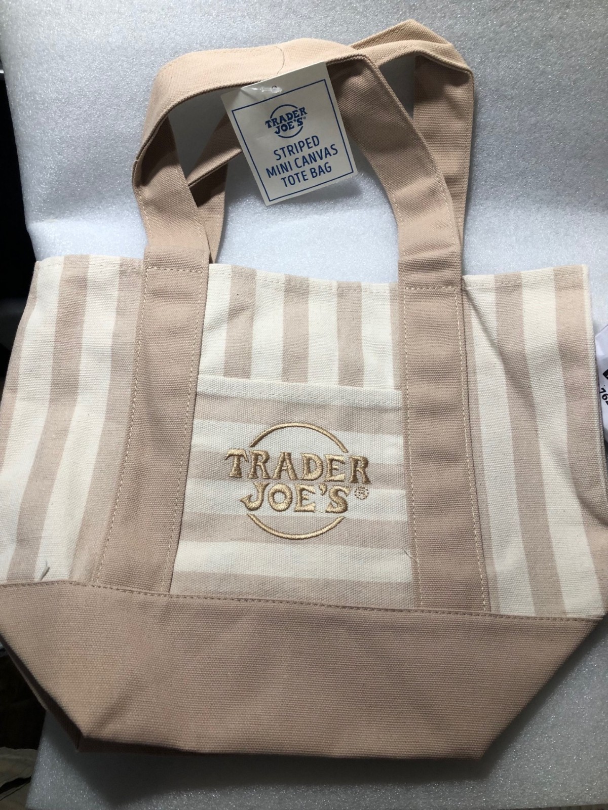 NWT Trader Joe’s Limited Mini Canvas Pastel Striped Tote Bag 2026 Beige/Tan(KY11