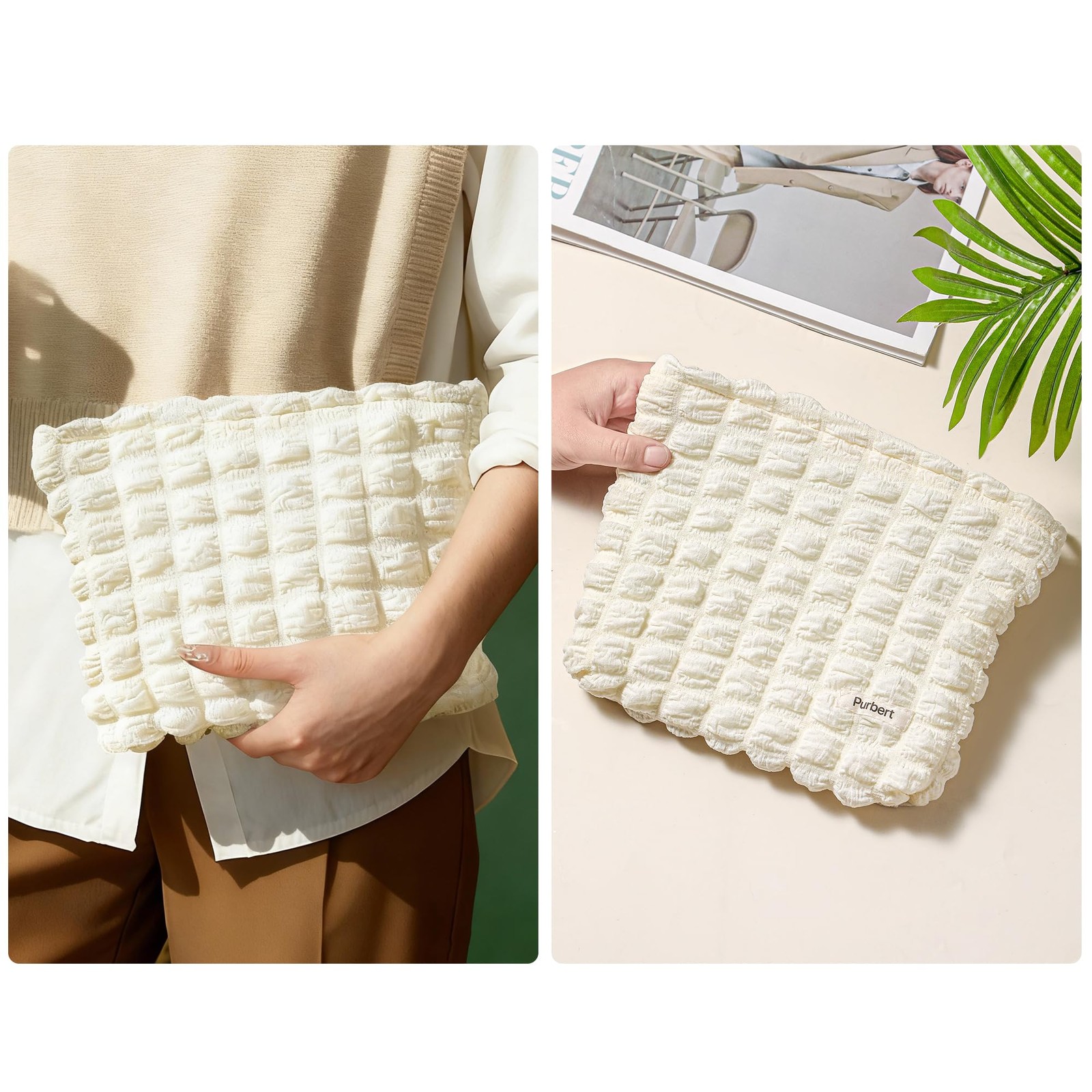 Purbert Makeup Bag, Bubble Cloud Travel Cosmetic Bag Organizer, Off-white