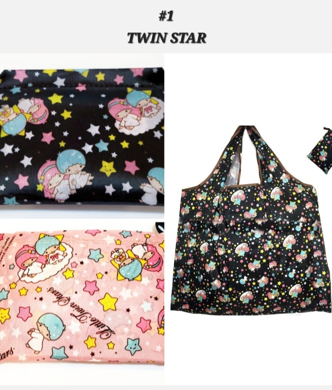 2 PACK Little Twin Star Hello Kitty Melody Large Tote Shopping Bag